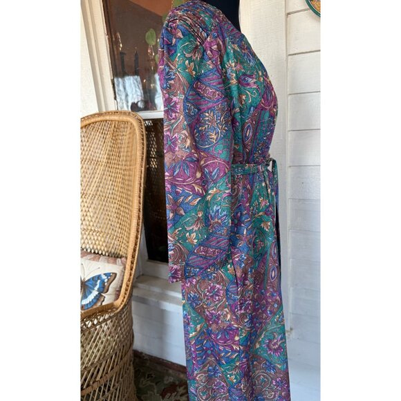 Vintage 70's Nancy II Blue Purple Floral Belted House Dress Sz 18 - Picture 12 of 14